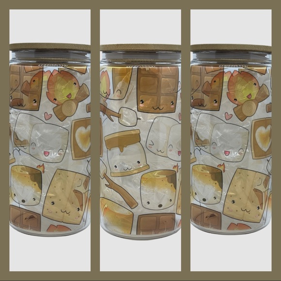 S’more Fun 16oz beer can glass with lid and straw. Clear or frosted. 2 designs! - Picture 5 of 5